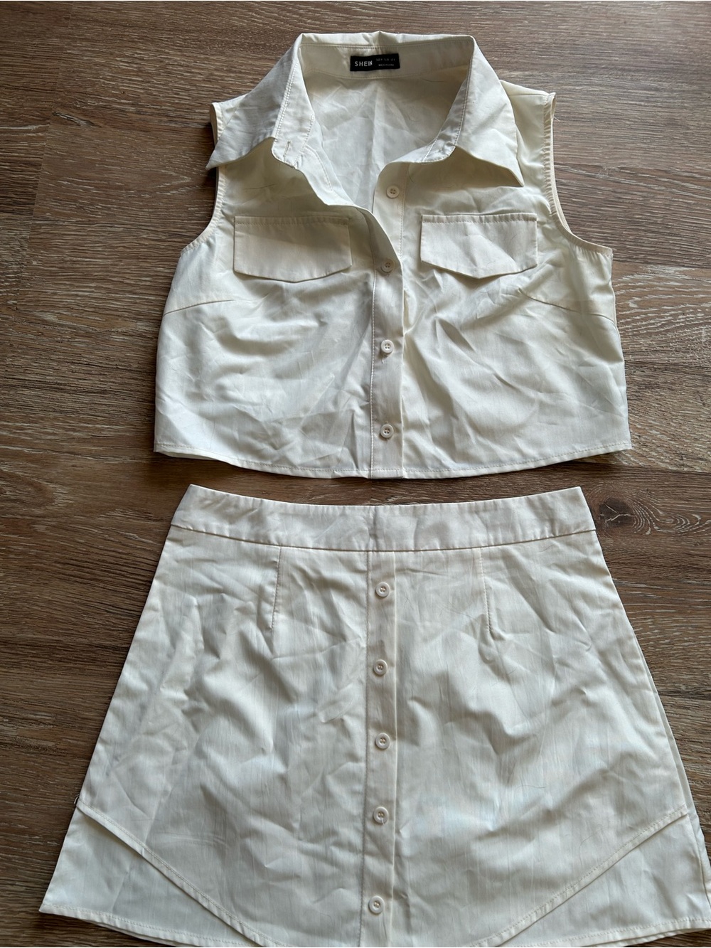 SHEIN Cream Button-Front Crop Top & Skirt Set